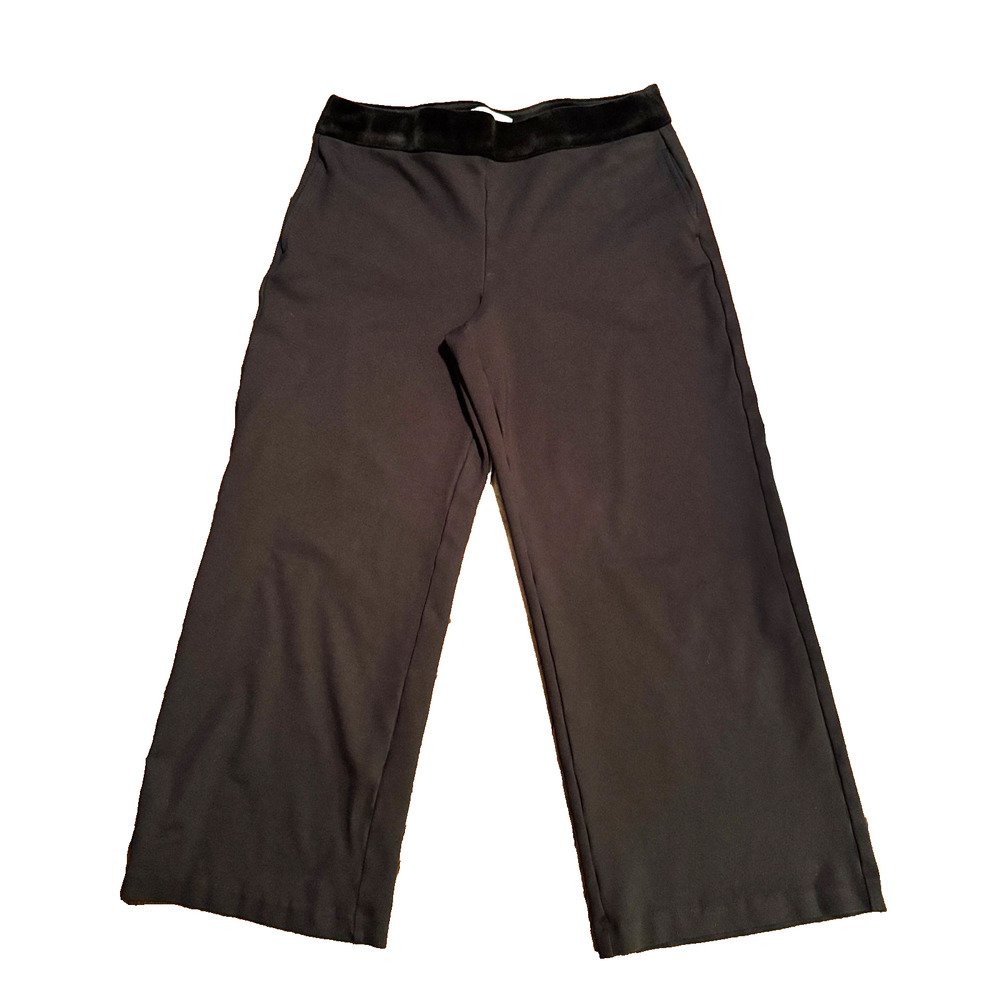 Haver + Blair Black Wide Leg Cropped Pants Pull on sz L velvet waistband career